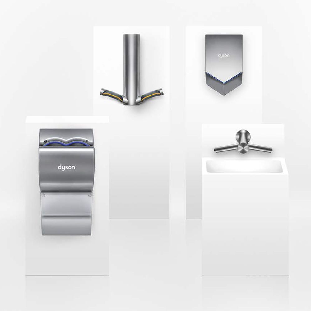A range of Dyson hand dryers.
