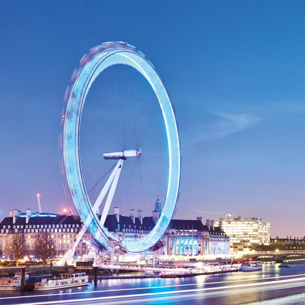 Long exposure of the London Eye in the evening.