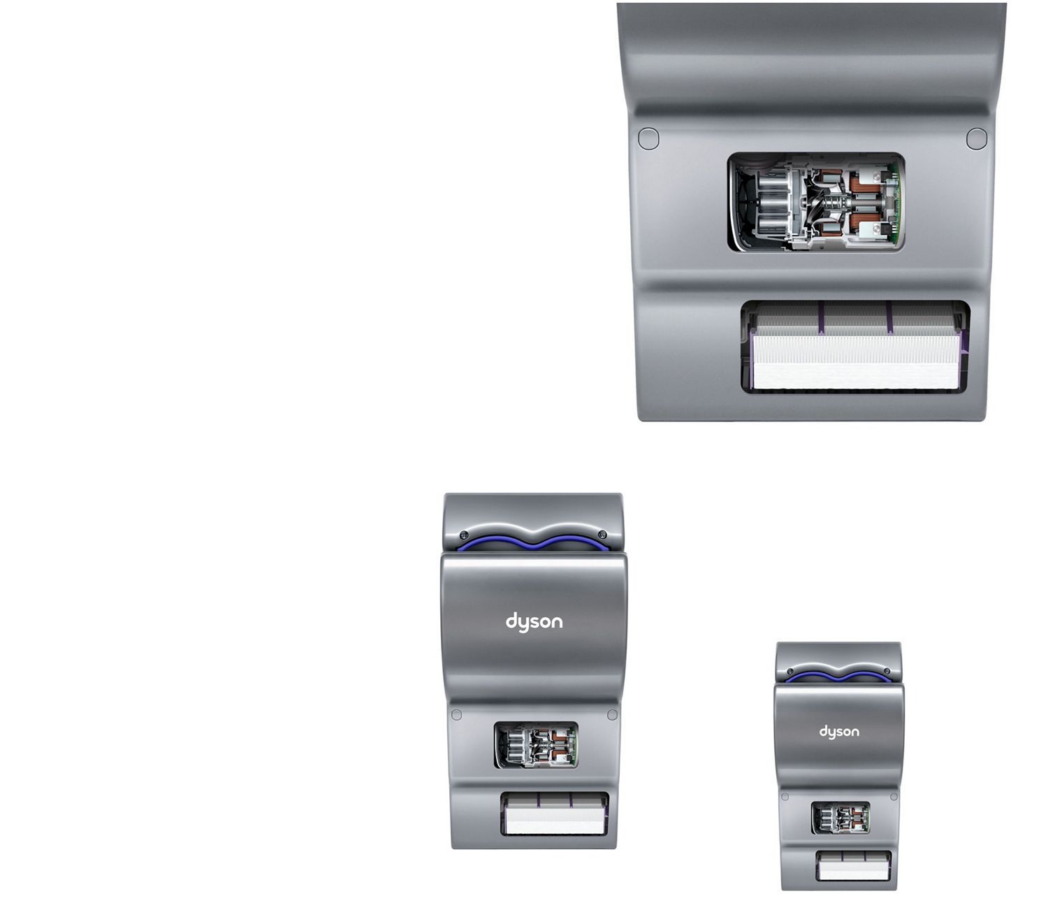 Cutaway showing the filter and motor within the Dyson Airblade dB hand dryer.