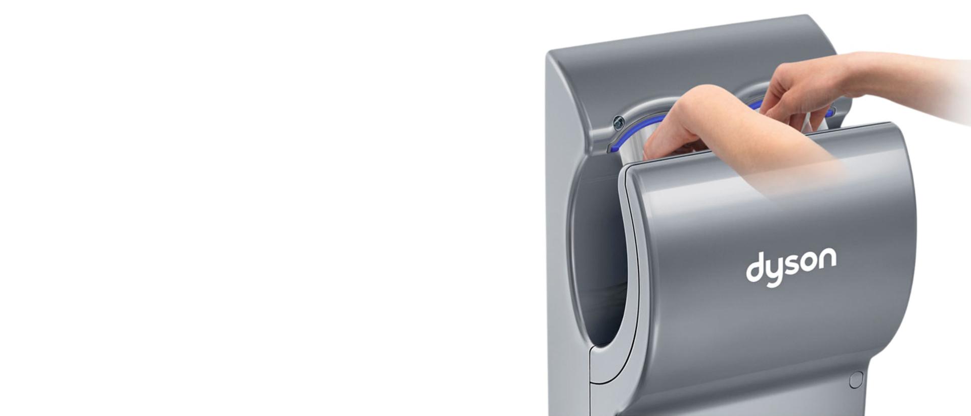 Hands are dried in the Dyson Airblade dB hand dryer.