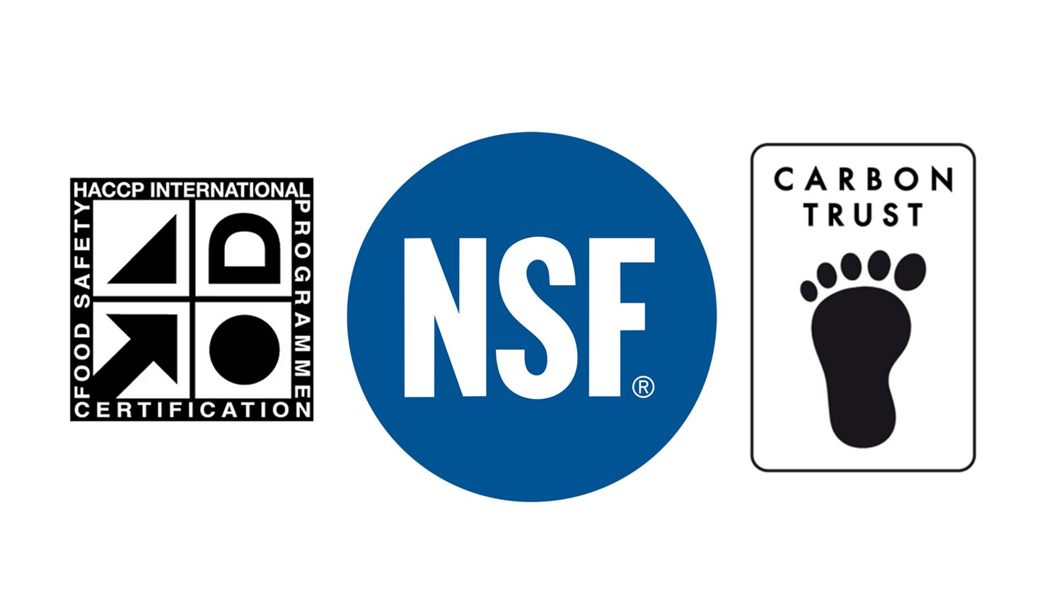 NSF, HACCP and Carbon Trust logos.