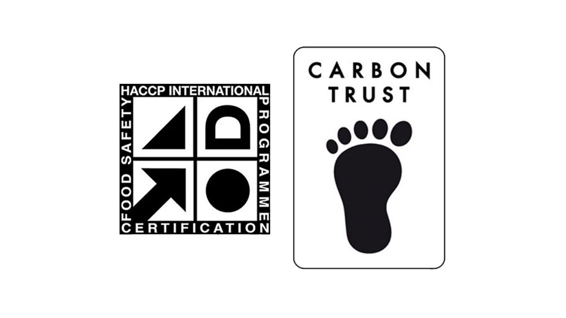 Loghi HACCP e Carbon Trust.