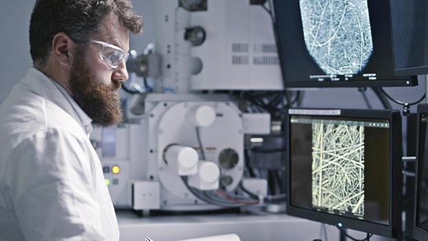A scientist tests the Dyson Airblade dB hand dryer in an independent laboratory.