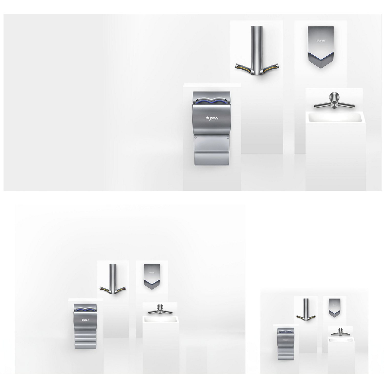 A range of Dyson hand dryers.