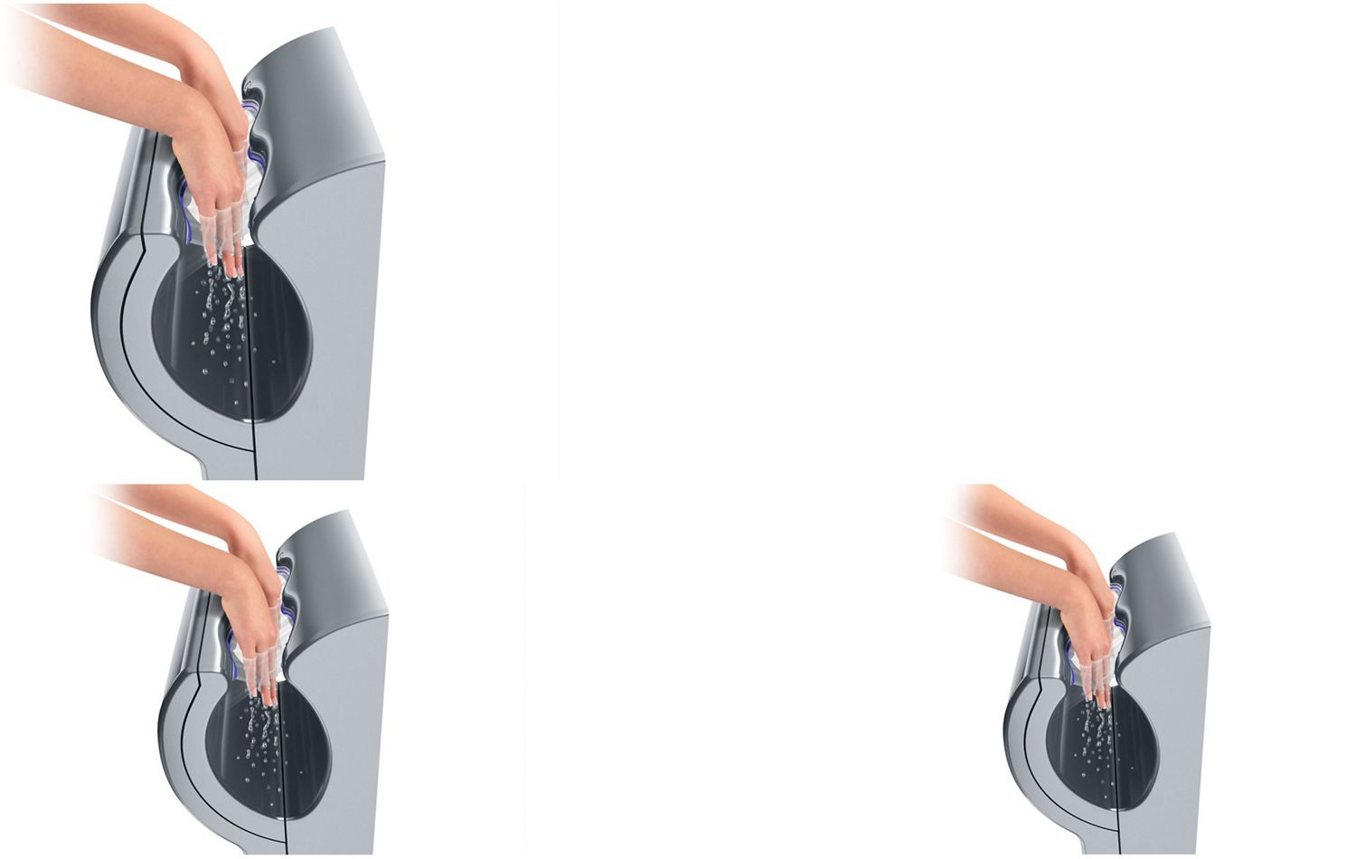 A person dries their hands in the Dyson Airblade dB hand dryer.