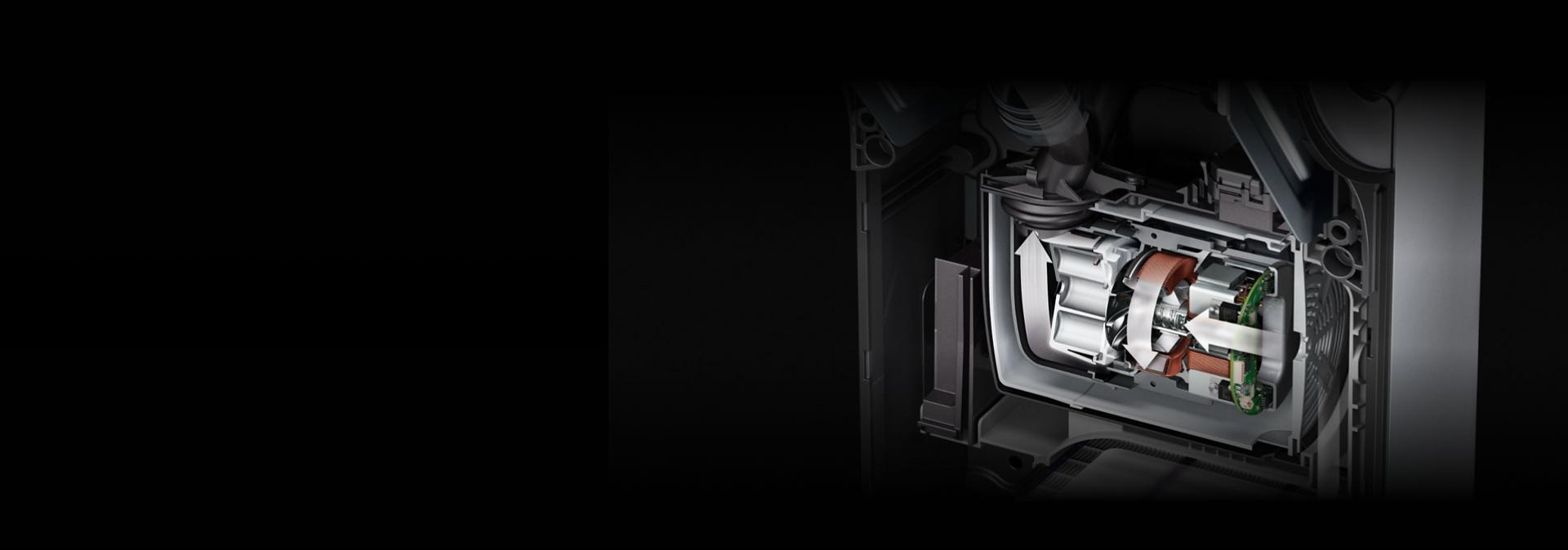 Cutaway showing the digital motor inside the Dyson Airblade dB hand dryer.