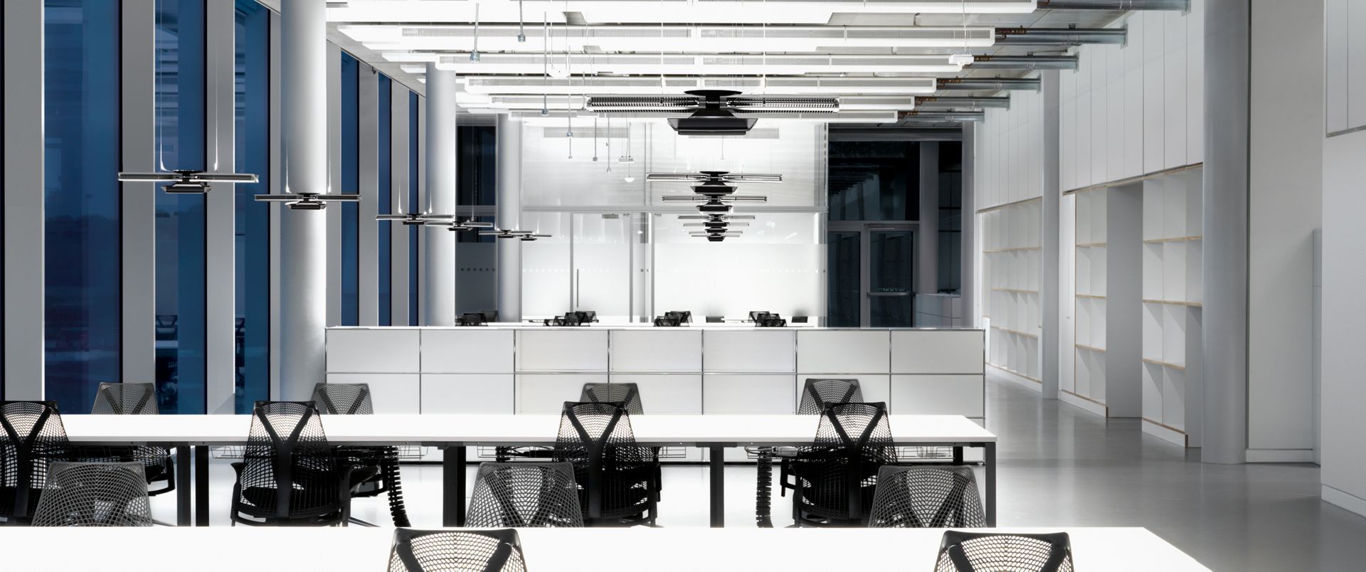 Rows on Cu-Beam lighting being used above office desks