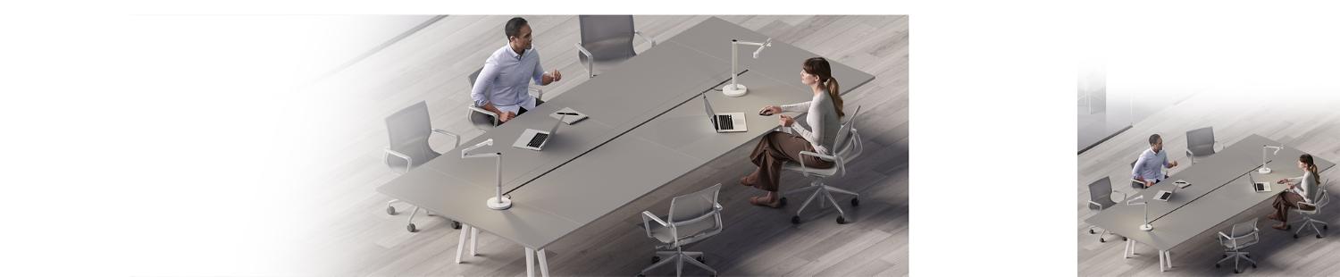 2 models using Dyson light cycle desk to work