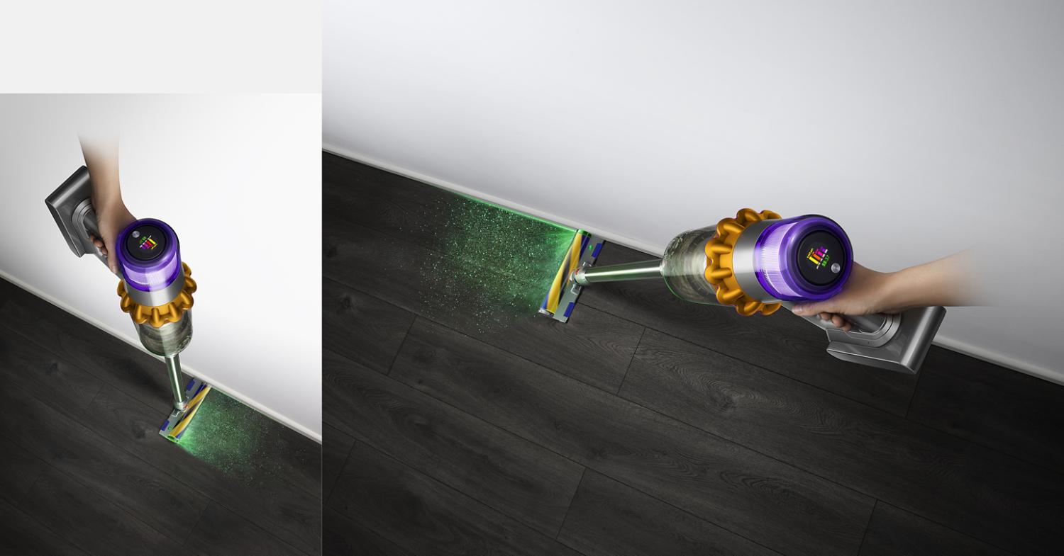 Dyson V15 Auffälligen Staub auf Hartböden erkennen.