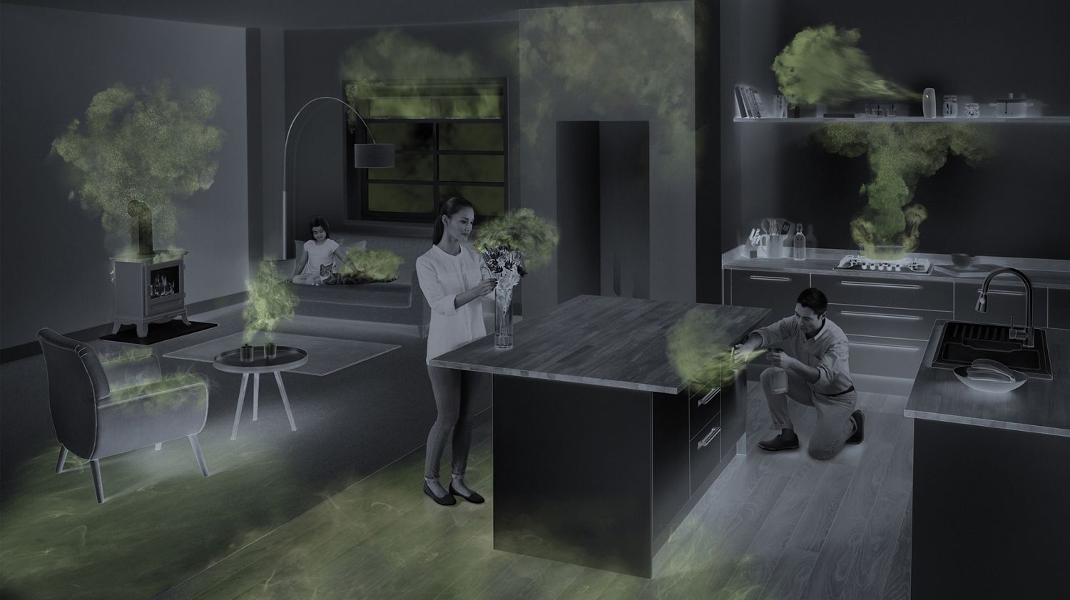 image du purificateur Dyson Pure Hot+Cool Formaldéhyde™ dans une pièce de vie