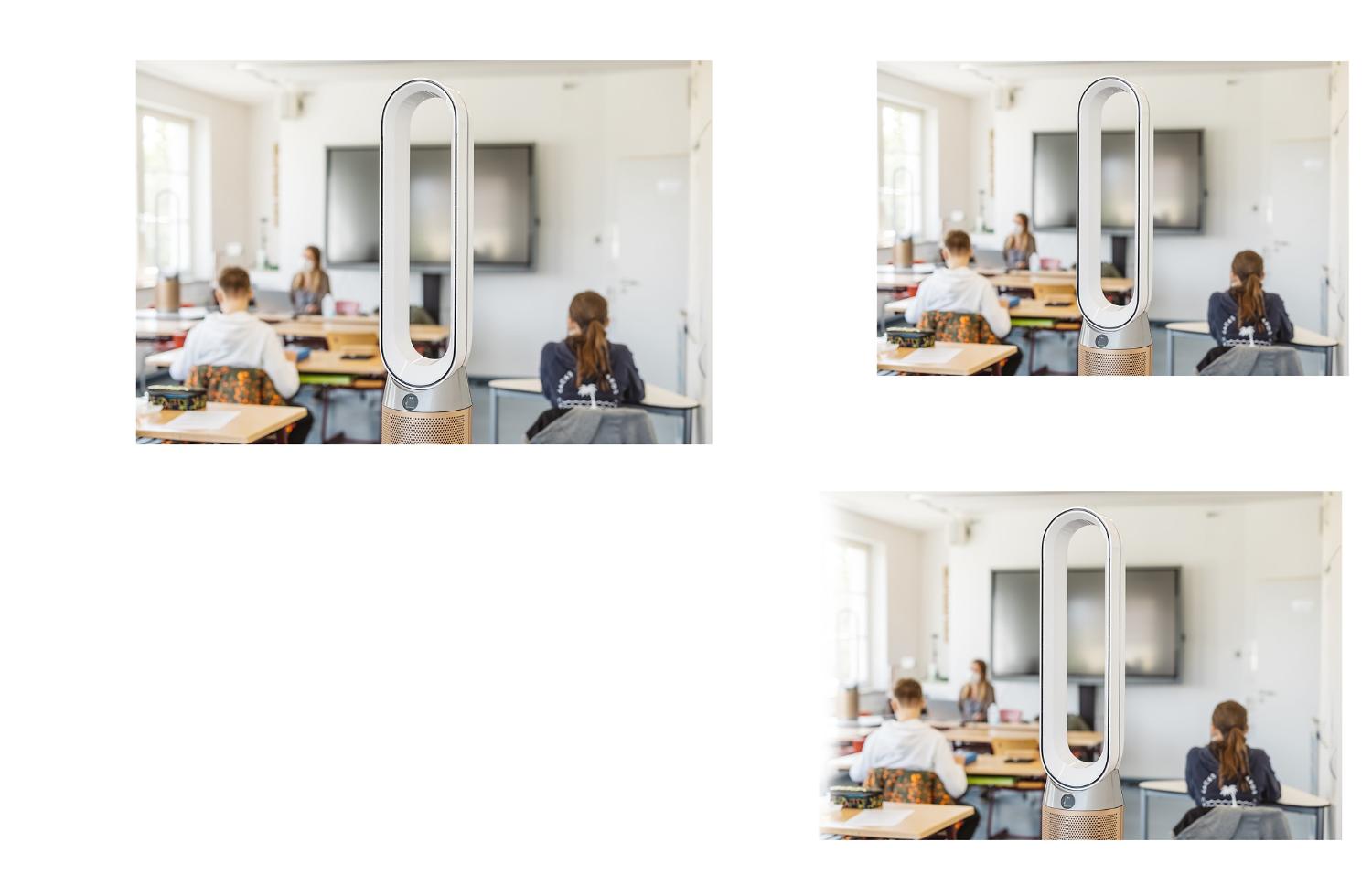 Studenten aan het werk onder Dyson Cu-Beam Up lampen