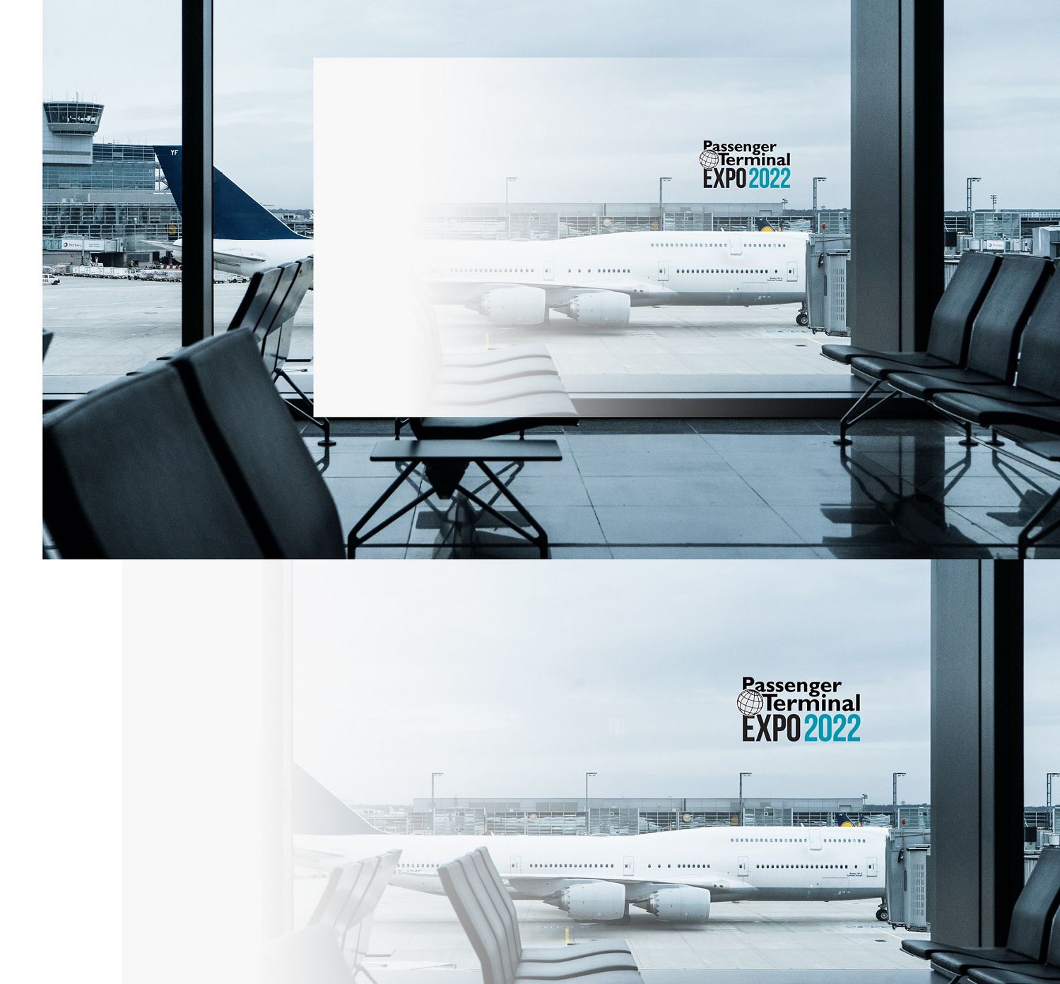 image d'un aeroport avec un avion et le logo passenger terminal expo