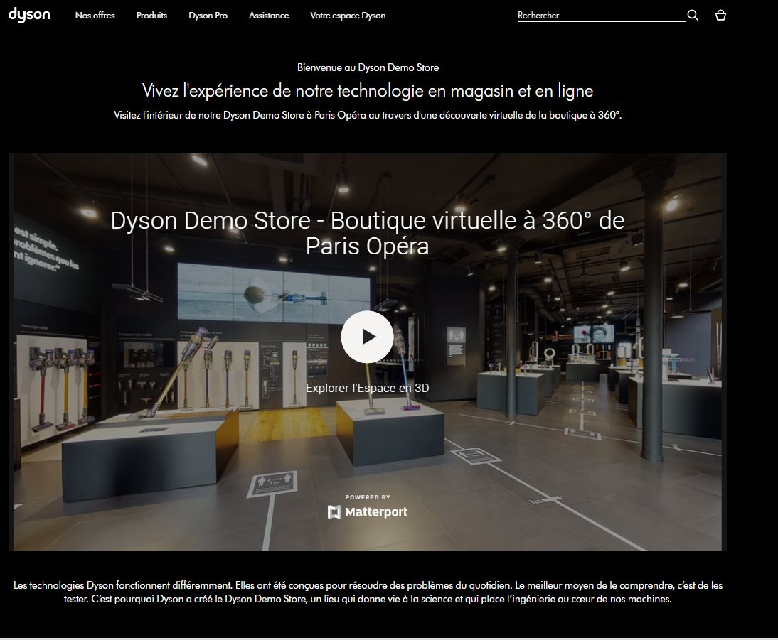 visite virtuelle du Dyson Demo Store Paris - magasin à Opéra