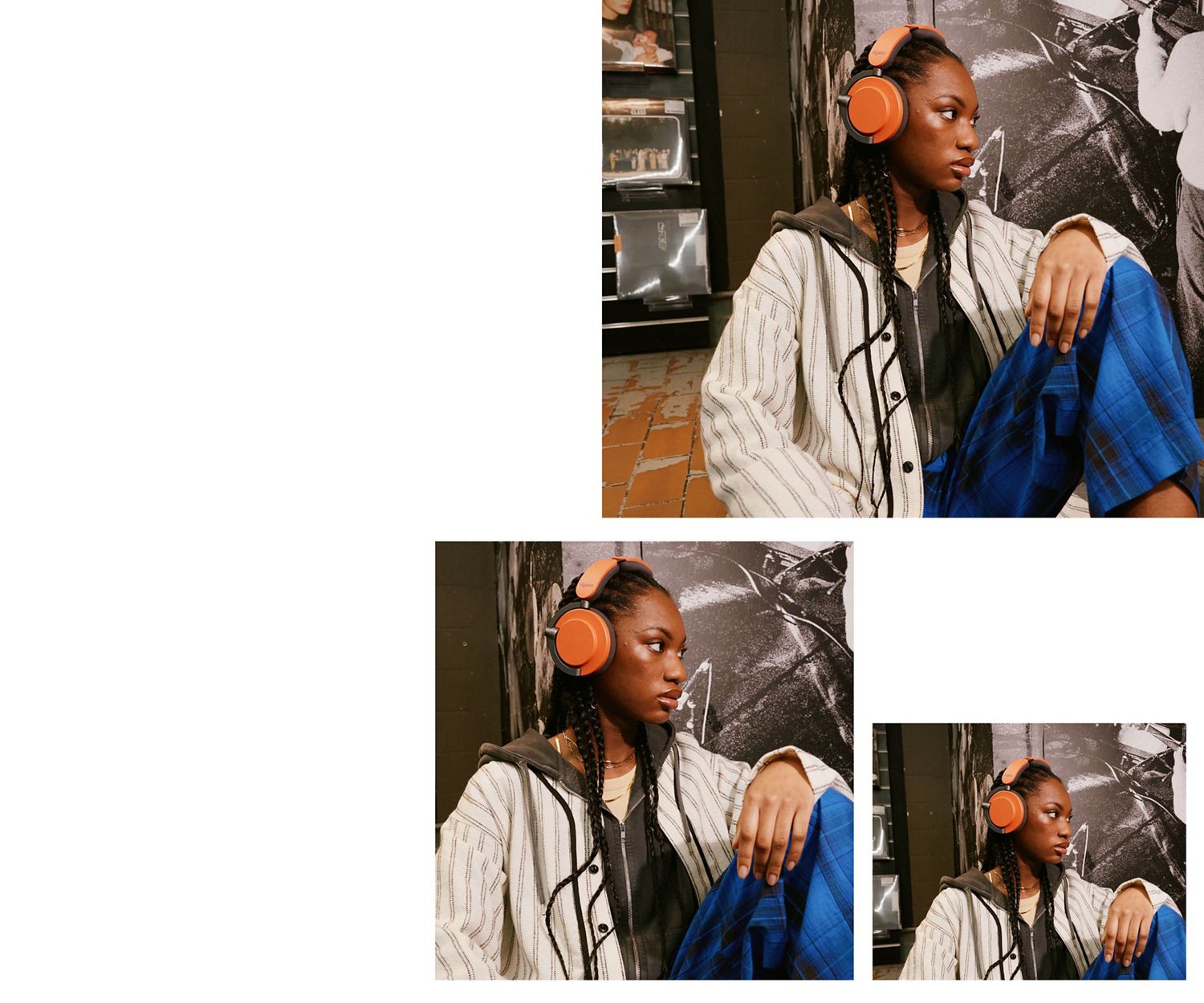 Vue d’un profil d’un mannequin portant un casque Dyson OnTrac avec caches Rouge Céramique.