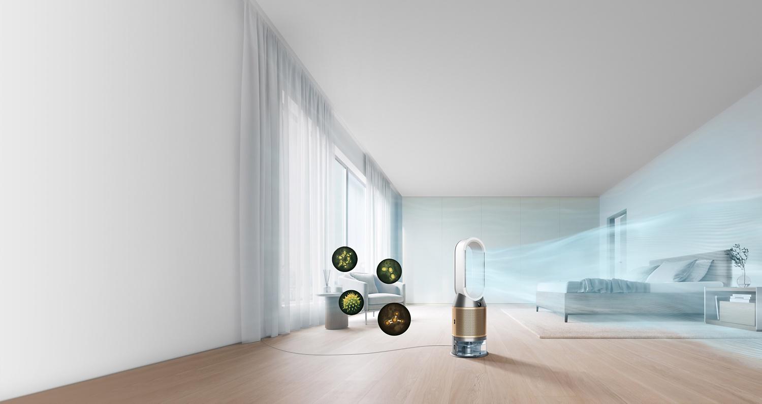 Large living space purified by a Dyson purifier humidifier