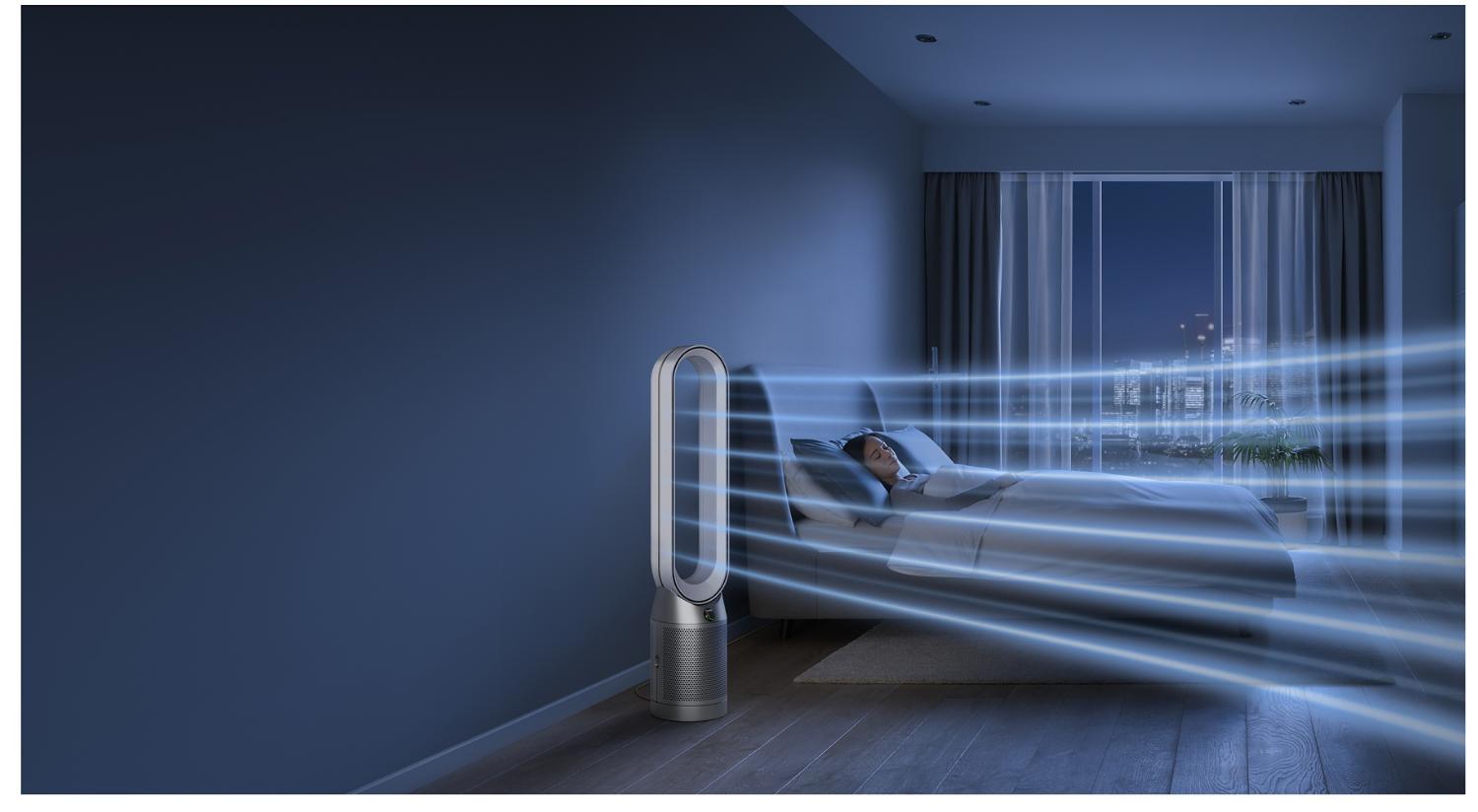 Woman being directly cooled Dyson Purifier Cool fan