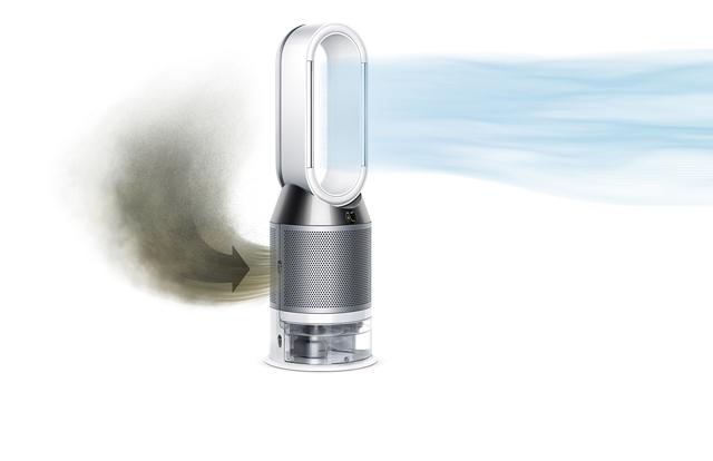 Dyson Pure Humidify+Cool drawing in dirty air and projecting purified, humidified air