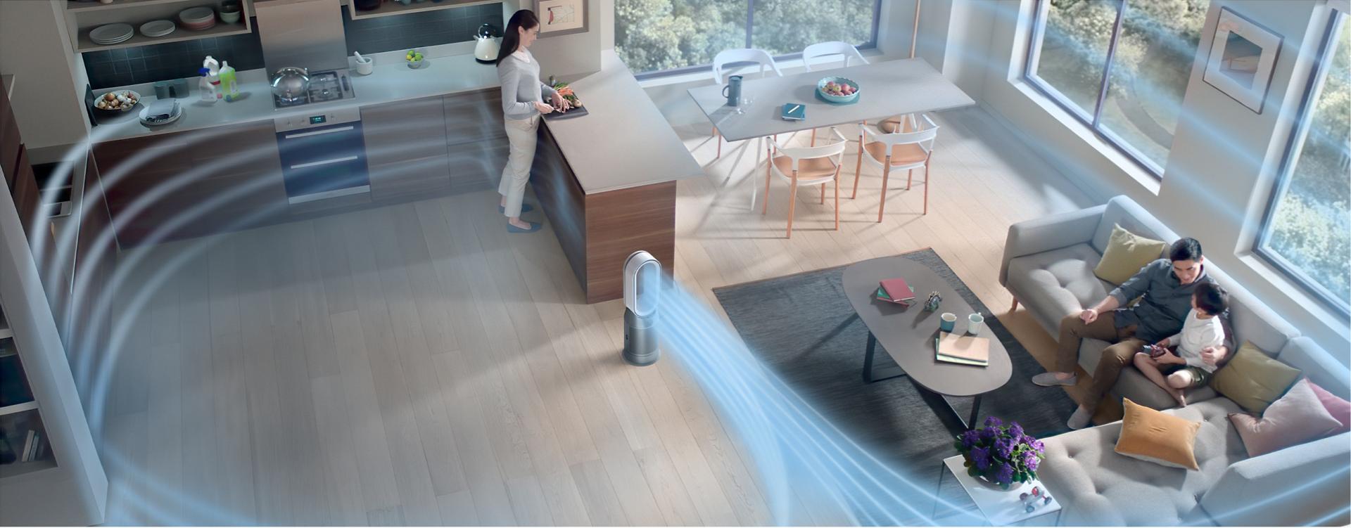 Dyson purifier hot+cool formaldehyde, kurš attīra lielu dzīvojamo telpu