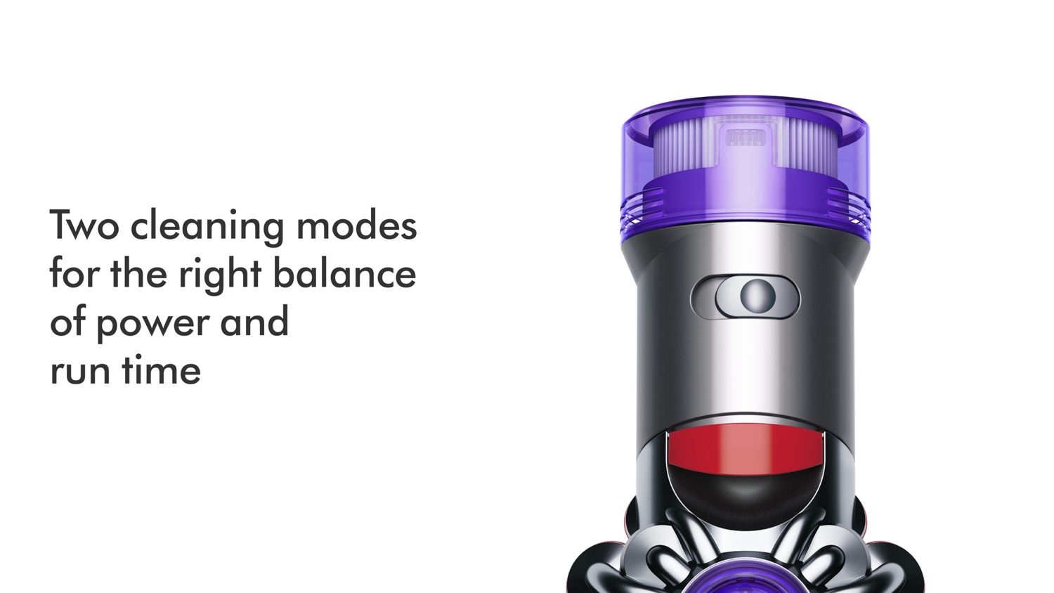 The mode-select switch on the main body of the Dyson V8 vacuum cleaner.