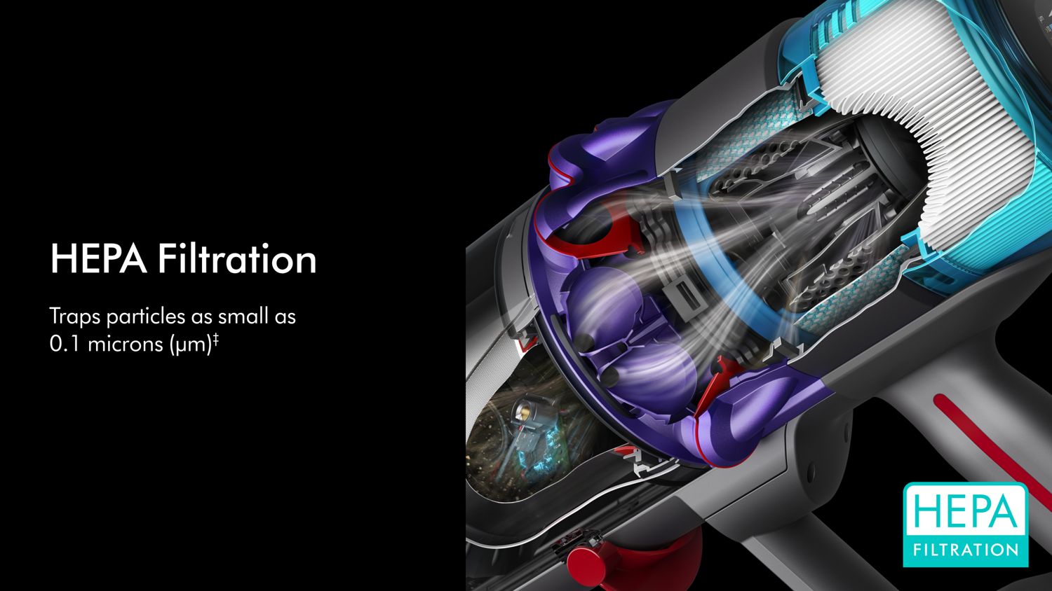 The powerful HEPA filtration system within the Dyson Gen5Detect vacuum cleaner.