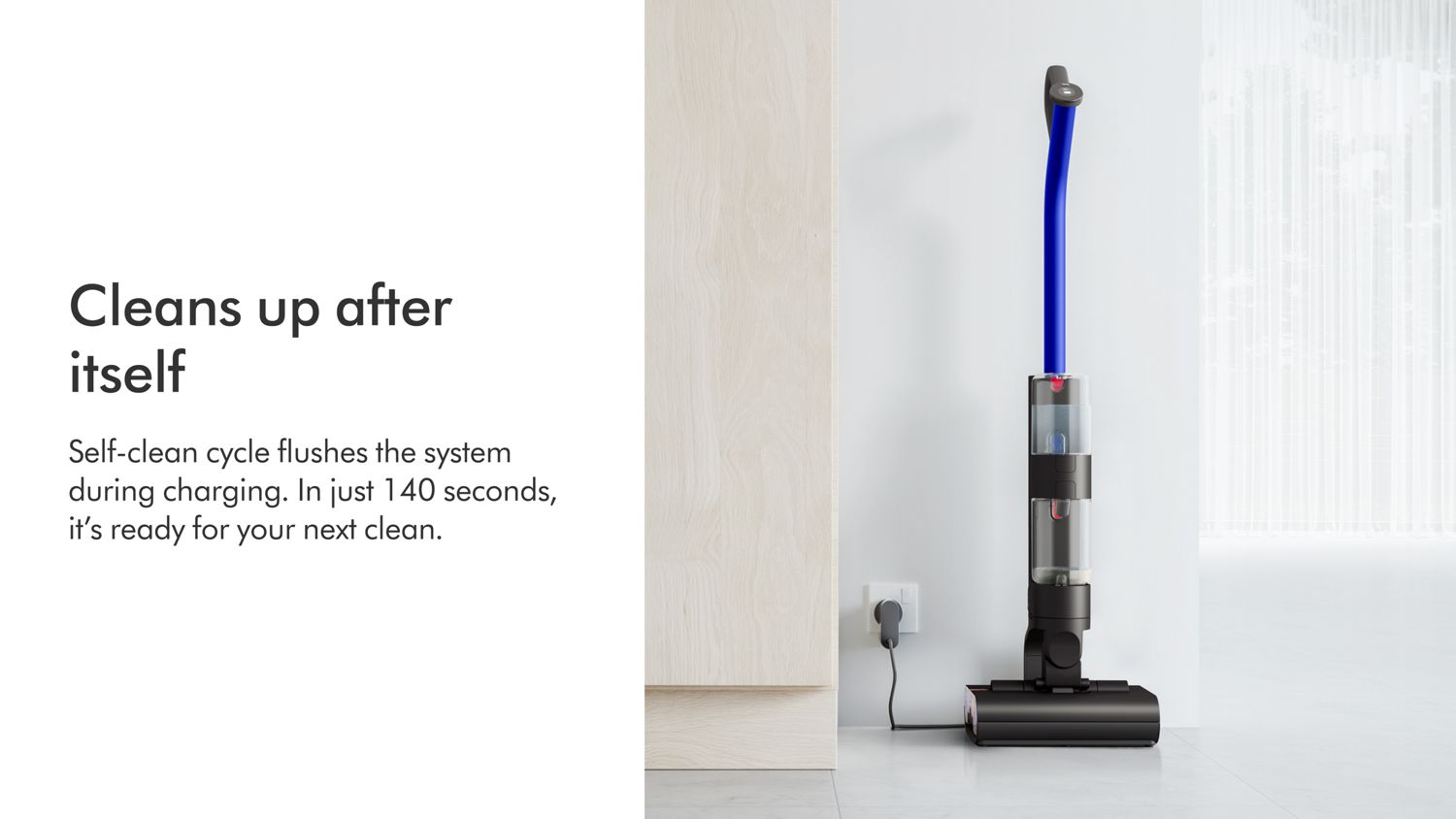 The Dyson WashG1 wet floor cleaner in its charging dock.