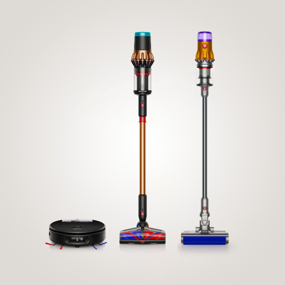 A range of Dyson Floorcare machines.