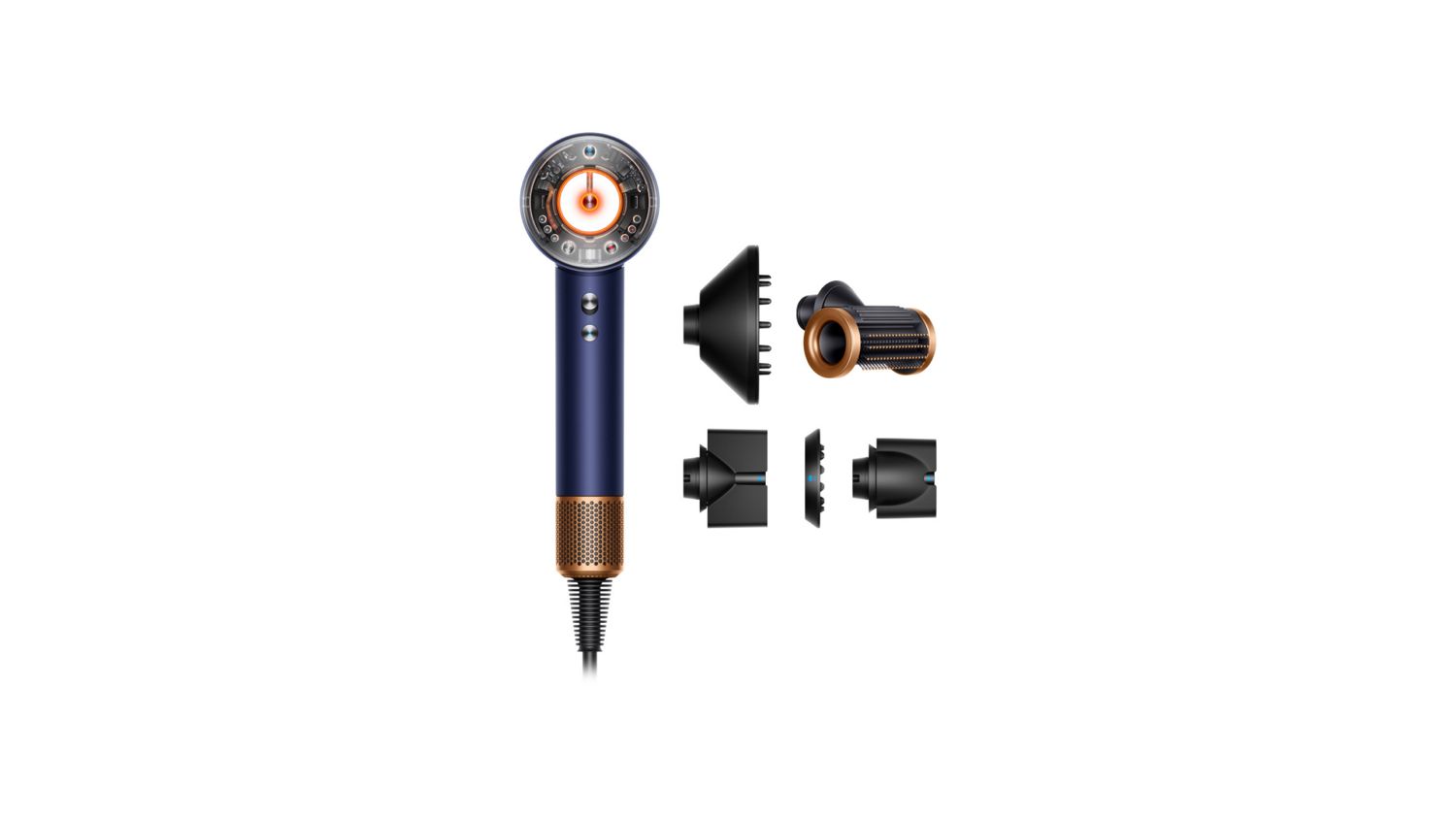 The Dyson Supersonic Nural hair dryer with a range of accessories.