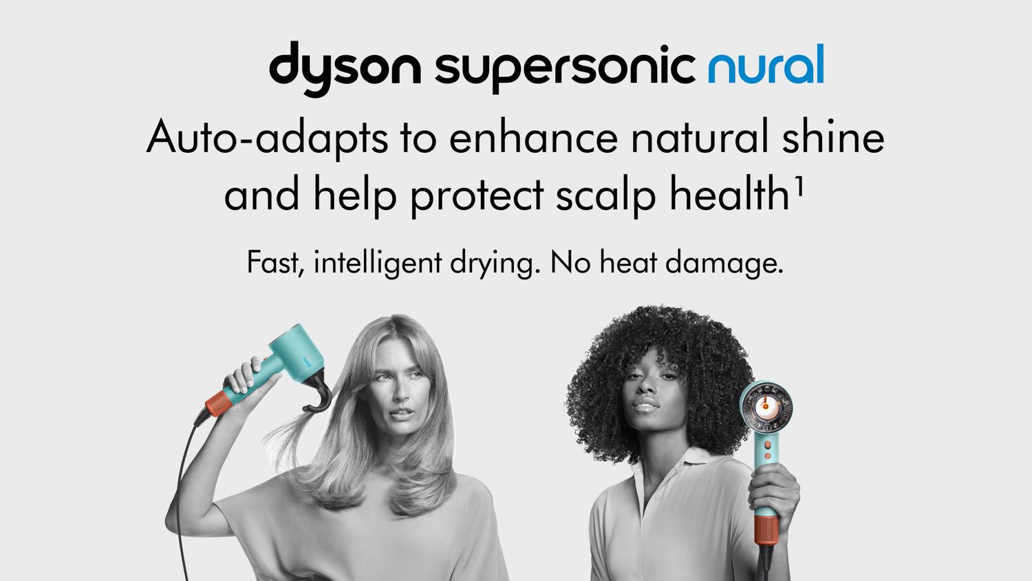 2 models use the Dyson Supersonic Nural hair dryer to style their hair.