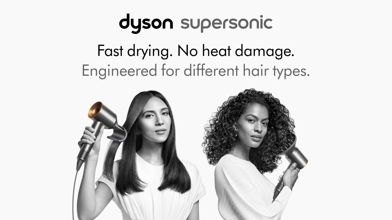 2 models use the Dyson Supersonic hair dryer to style their hair.