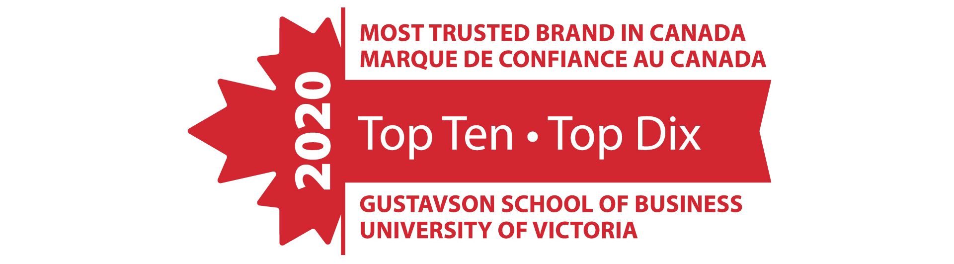 University of Victoria Gustavson School of Business Top 10 Most Trusted Brand in Canada 2020 logo