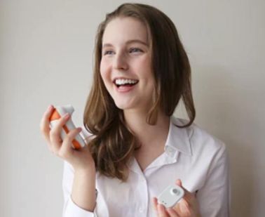 Katherine Kawecki with her invention Respia