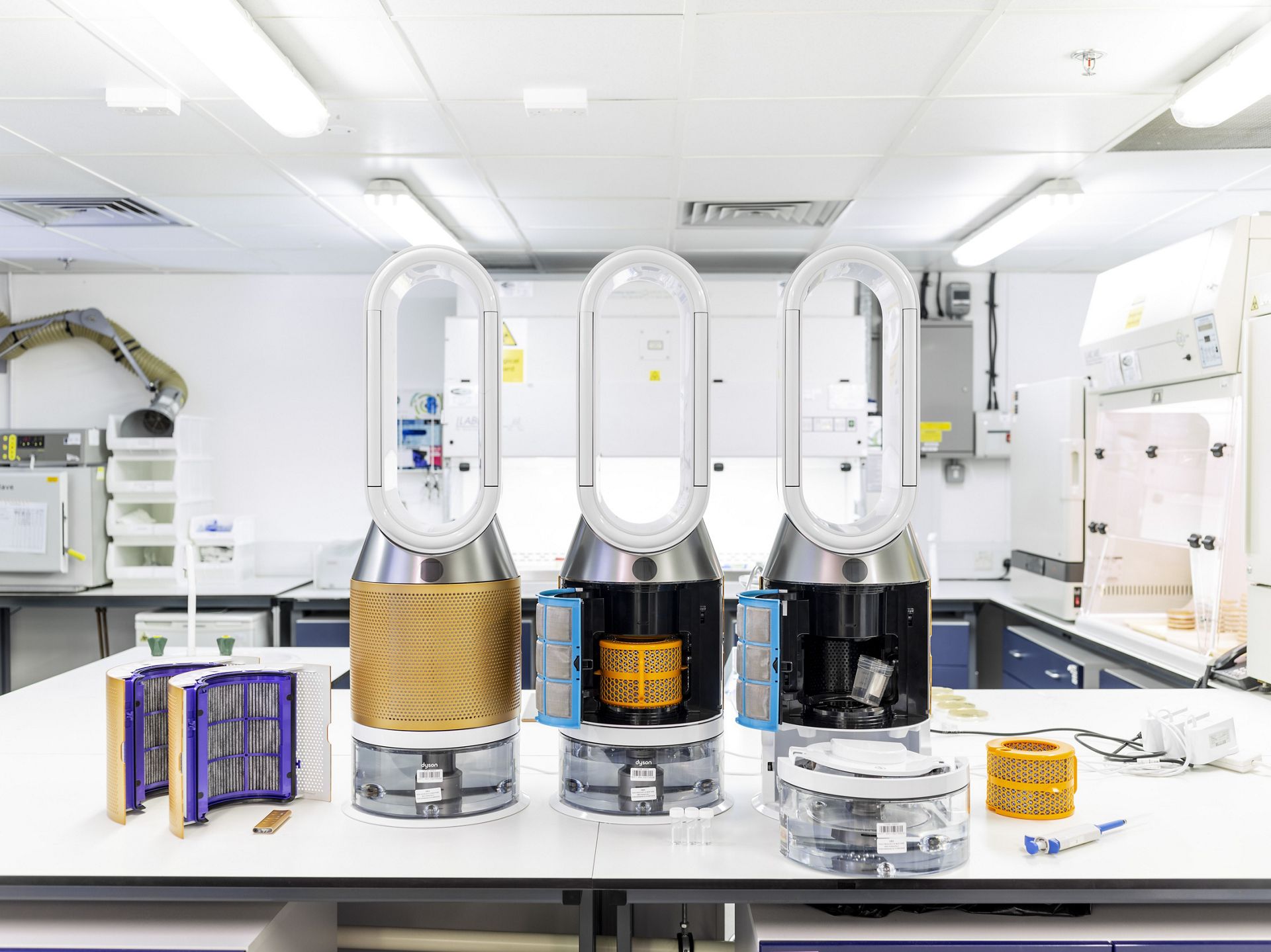 A line up of Dyson purifiers 