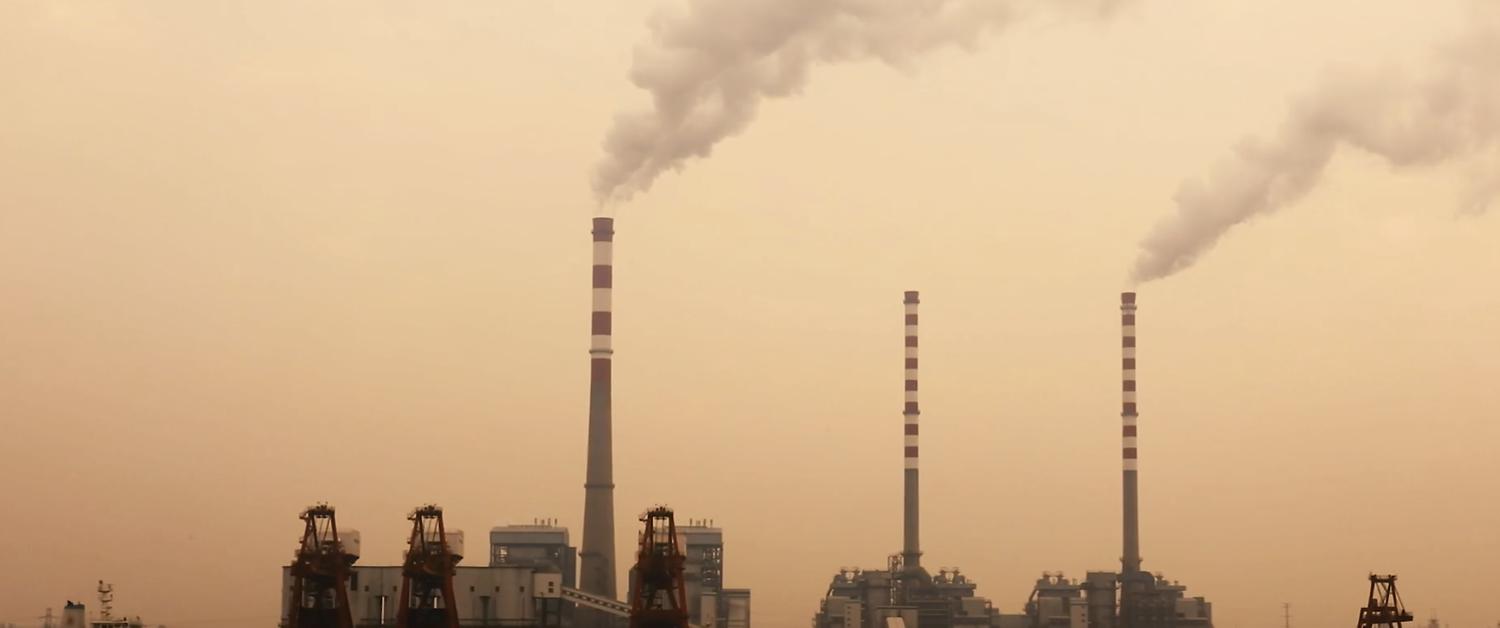 Air pollution in a city.