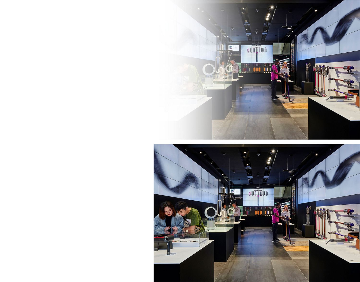 Breedbeeld van de binnenkant van een Dyson Demo store