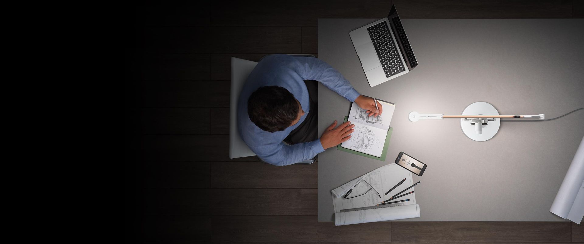 Dyson lighting used to transform home office desk