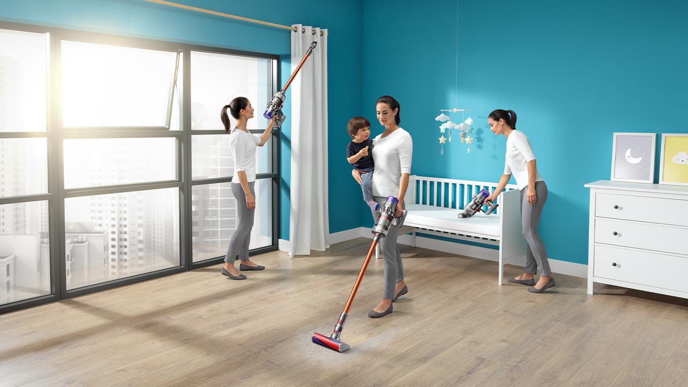 Cordless vacuum cleaner used to clean child's bedroom