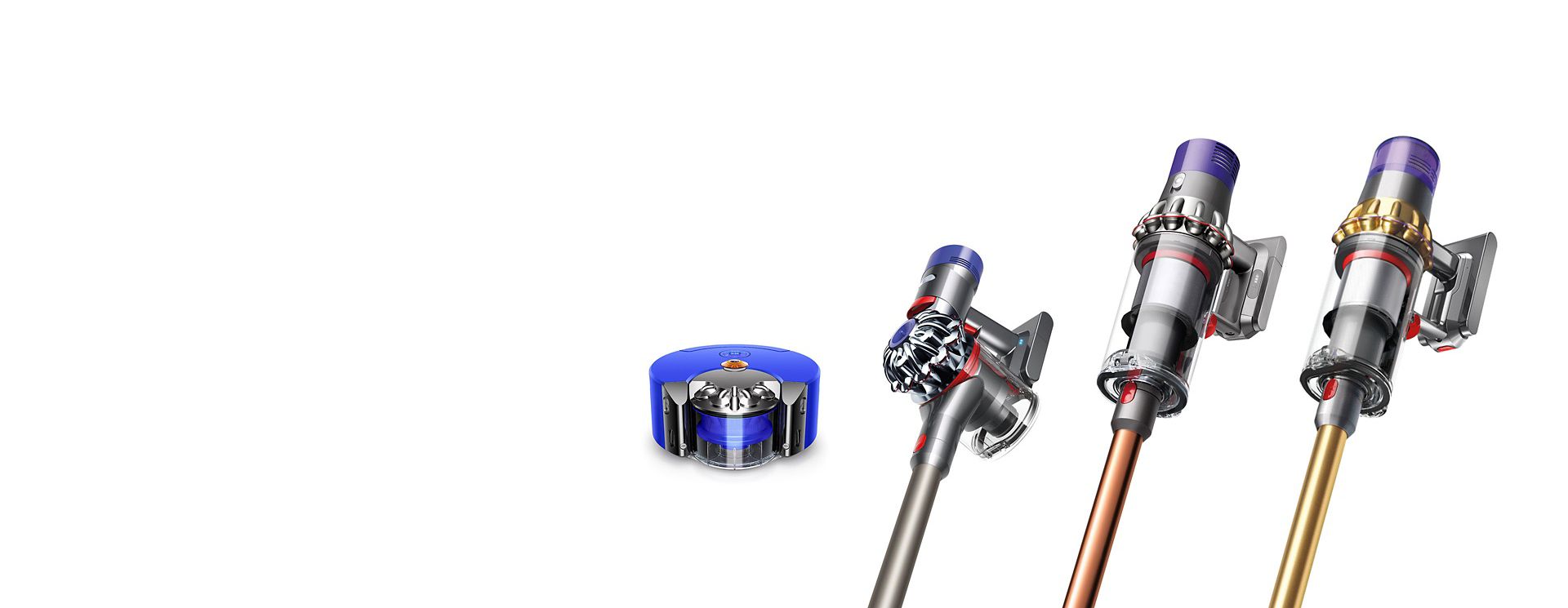 Three cordless vacuum cleaners and one robot vacuum
