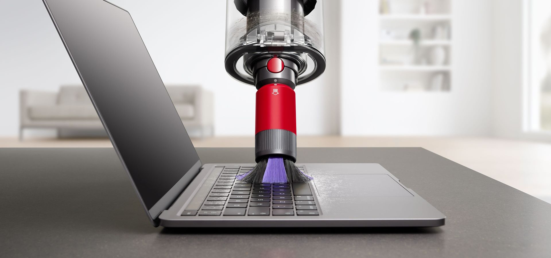 Scratch-free dusting brush used to clean dust on office keyboard