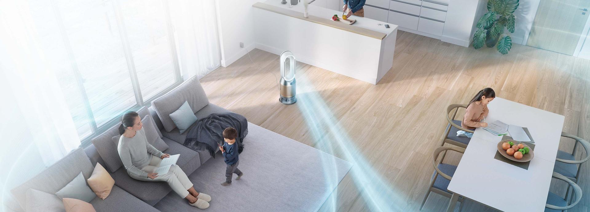 Oczyszczacz powietrza z funkcją nawilżania Dyson stosowany do oczyszczania powietrza w salonie