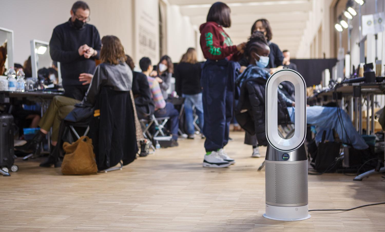 Dyson air purifier backstage at Fashion Week.