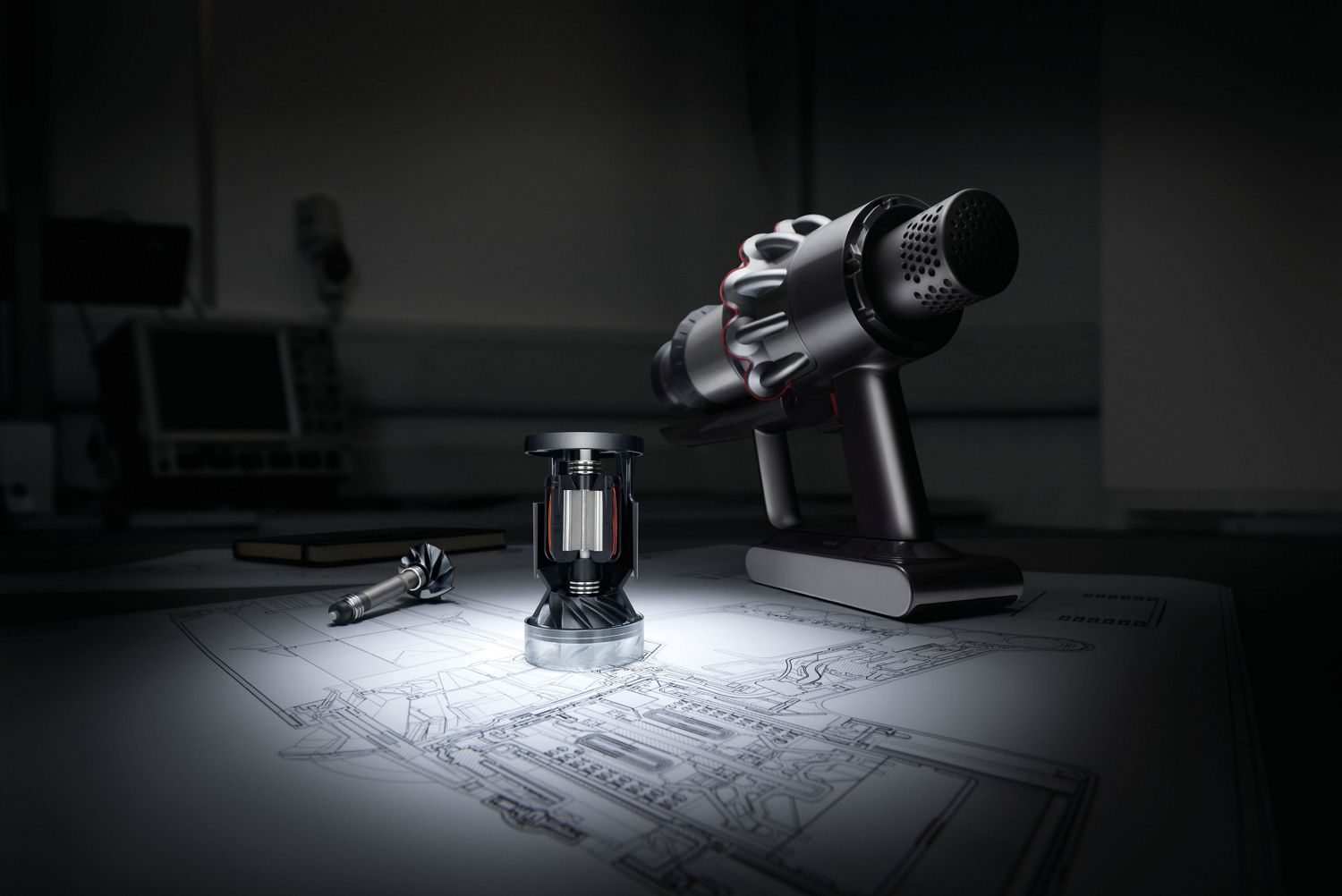 Un moteur numérique Dyson et un corps principal.