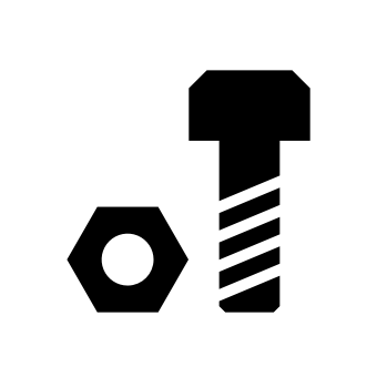 Black and white icon of a nut and bolt.