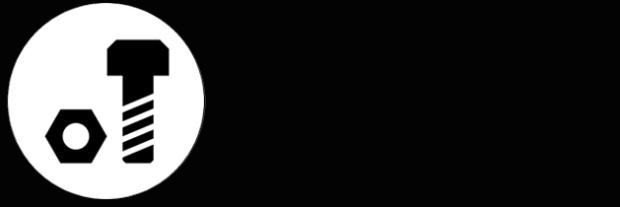 Black and white icon of a nut and bolt.