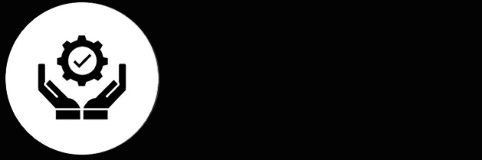 Czarno-biała ikona rąk trzymających okrąg z ikoną zaznaczenia w środku