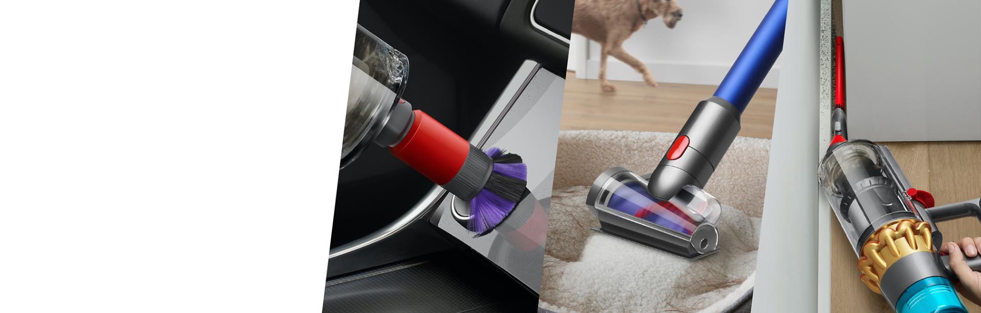 Dyson vacuum accessories cleaning a sofa