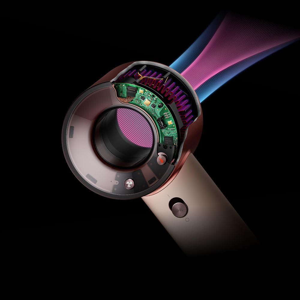 Cutaway showing the technology within the Dyson Supersonic Travel hair dryer.