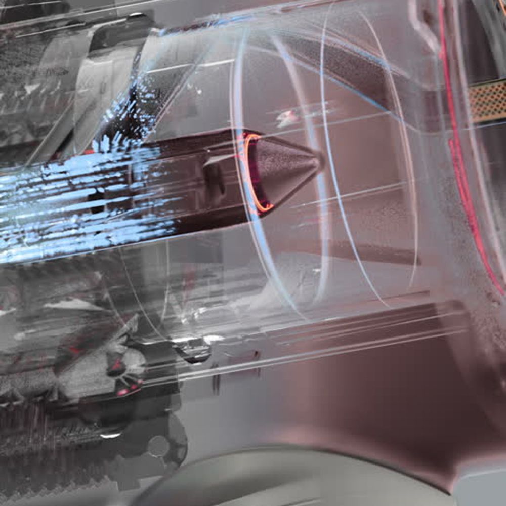 Dyson Supersonic Nural saç kurutma makinesinin içindeki motorun kesit görünümü.
