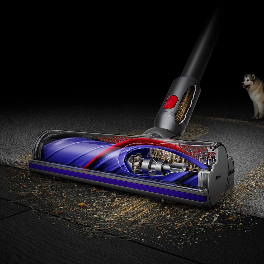 The Motorbar cleaner head cleans dust and debris from carpets and hard floors.