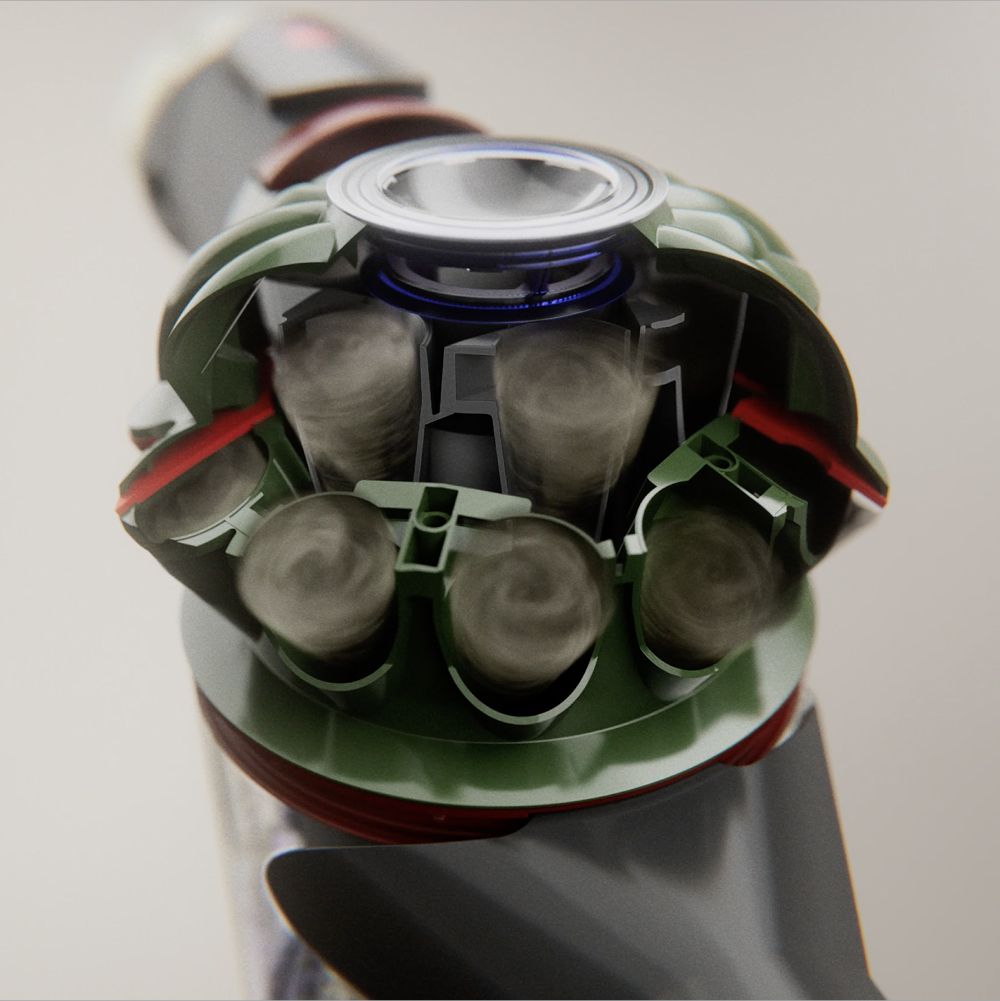 Cutaway showing the cyclone technology within the Dyson V8 Cyclone vacuum.