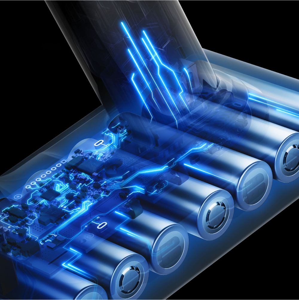 Cutaway showing the densely packed battery cells in the Dyson V8 Cyclone vacuum’s battery.